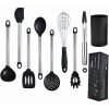 KSENDALO 9-Piece Silicone Cooking Utensils Kitchen Utensils  Set with Holder – Heat Resistant Nonstick Kitchen Tool Set (BPA-Free, Black)