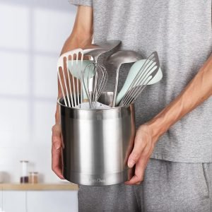KSENDALO Kitchen Utensil Holder – Jumbo Utensil Holder for Countertop, Silver