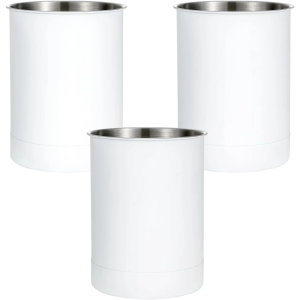 KSENDALO Stainless Steel Utensil Holder Set of 3 – Heavy Duty Kitchen Countertop Organizer, 6.6″ Tall Metal Crock for Spoons, Spatulas & Silverware – White (Free Worldwide Shipping)