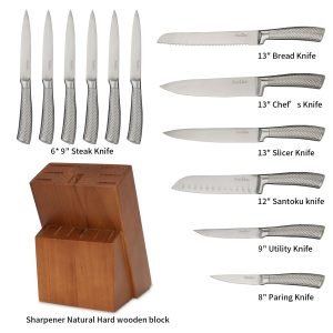14 Pieces Kitchen Knifes Set with Wooden Block and Sharpener