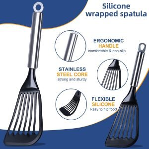 KSENDALO Fish Spatula for Nonstick Cookware,Flexible, Lightweight but Sturdy Fish Spatula