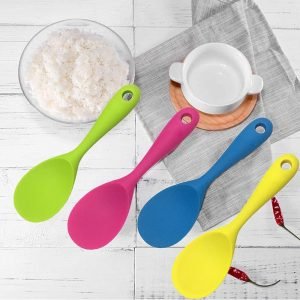 KSENDALO 4 Pack Silicone Rice Spoon,  Eco-friendly/Heat-resistant, Works for Rice/Mashed Potato or more, Size: 8.86 x 2.68 inch, Colorful