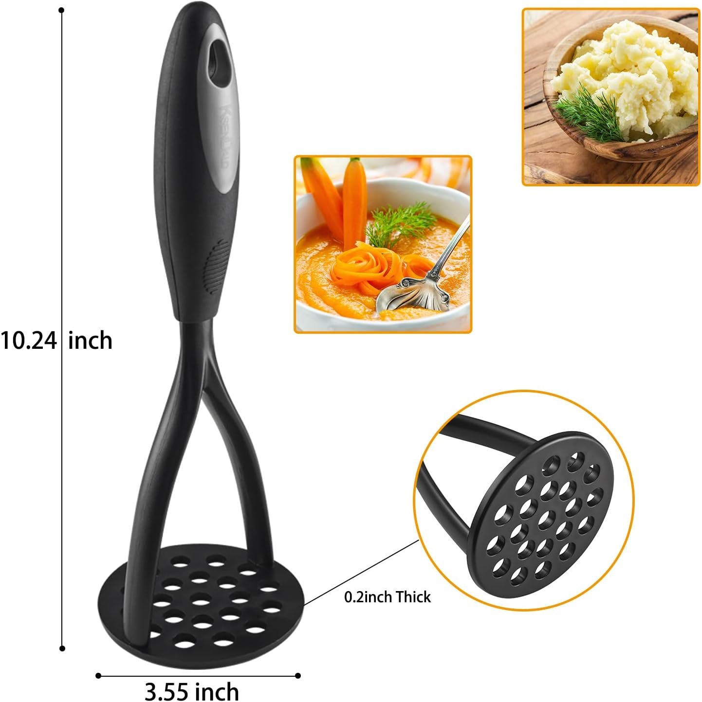 KSENDALO Multifunctional Kitchen Cooking Tool – Potato Masher, Black
