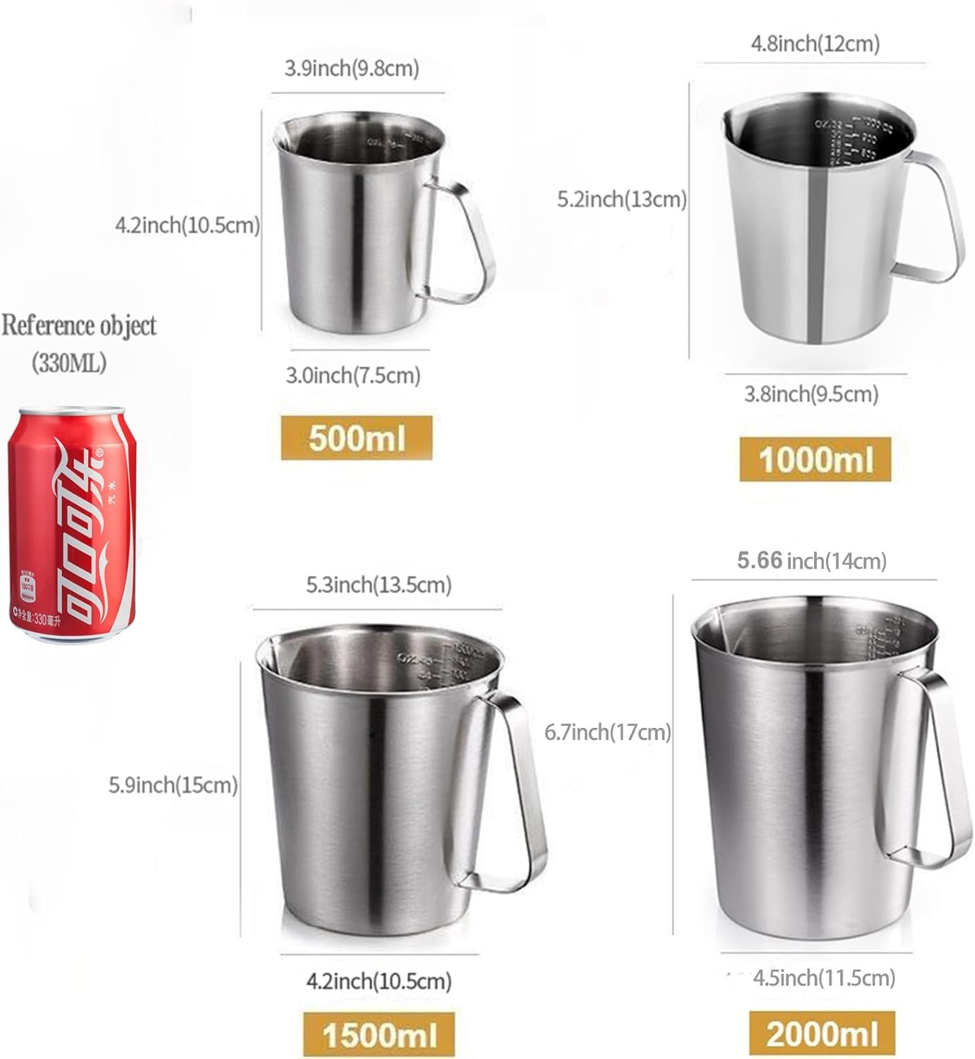 KSENDALO Measuring Cup Stainless Steel,8Cups, 6Cups, 4Cups, 2Cups