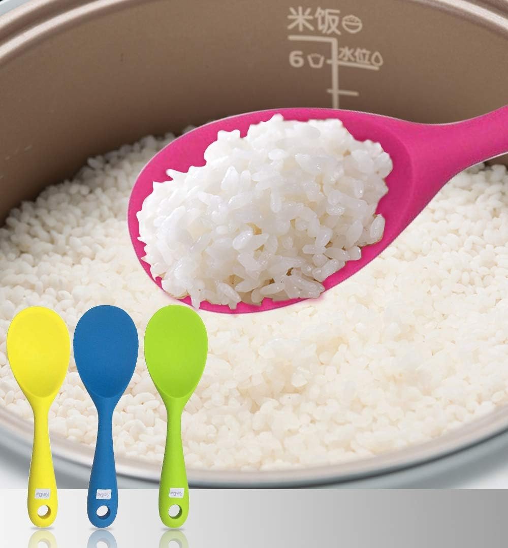 KSENDALO 4 Pack Silicone Rice Spoon, Eco-friendly/Heat-resistant, Works for Rice/Mashed Potato or more, Size: 8.86 x 2.68 inch, Colorful