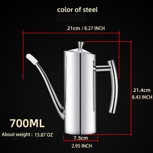 KSENDALO Premium Stainless Steel Olive Oil Dispenser (24oz/700mL) – Leakproof One-Piece Body Oil Bottle with Long Narrow Spout & Vertical Handle, Drip-Free Cruet for Kitchen Cooking & Salad Dressing (Free Shipping Worldwide)