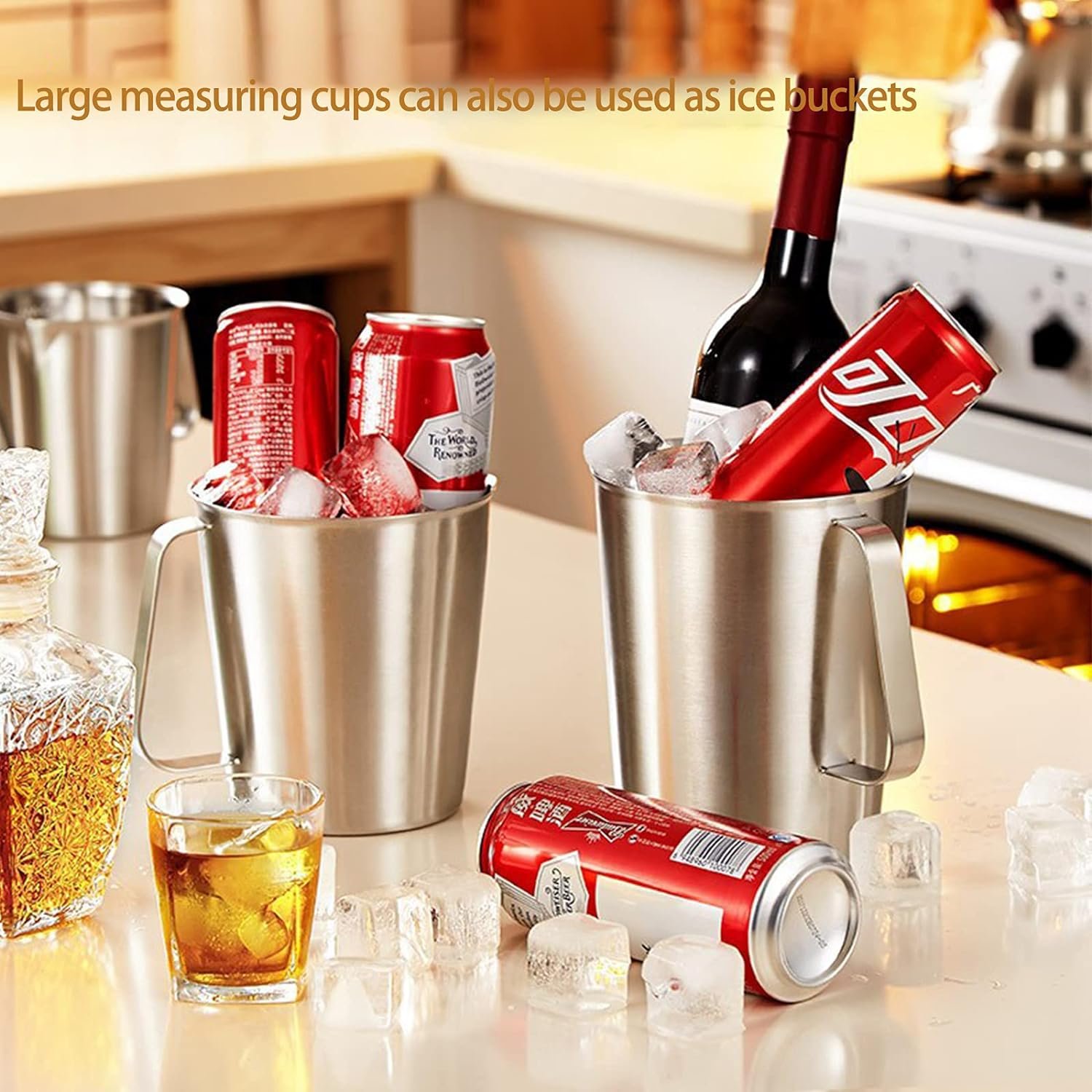 KSENDALO Measuring Cup Stainless Steel,8Cups, 6Cups, 4Cups, 2Cups