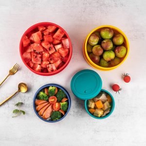 KSENDALO Silicone Food Storage Containers with Lids, Set of 4 (71oz/44oz/23.6oz/13.5oz) – Reusable, Leakproof, Nestable Bowls for Meal Prep, Lunch Box, Travel, Camping, BPA-Free, Multicolor, Microwave & Dishwasher Safe (Free Shipping Worldwide)