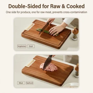 KSENDALO Large Uba Tuba Wood Cutting Board – Solid Hardwood Double-Sided Chopping Board with Deep Juice Groove (Food-Safe Finish, 15.75” × 11.02”)