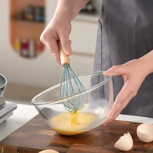 KSENDALO 12-Piece Small Silicone Cooking Utensils Set with Aqua Holder – Nonstick Kitchen Tools with Wooden Handles