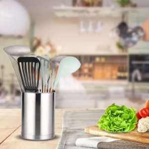 KSENDALO Kitchen Utensil Holder – Jumbo Utensil Holder for Countertop, Silver
