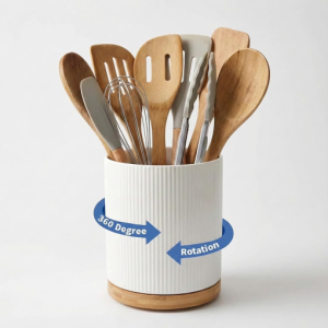 KSENDALO Extra Large 360° Rotating Ceramic Utensil Holder for Kitchen Countertop