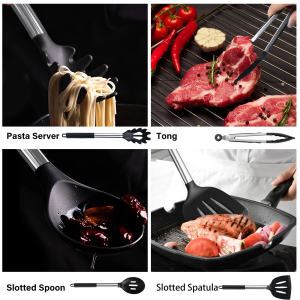 KSENDALO 26-Piece Silicone Cooking Utensils Set – Heat-Resistant BPA-Free Kitchen Tools with Stainless Steel Handles, Utensil Holder, Baking Gadgets, Dishwasher Safe – Black (Free Shipping Worldwide)