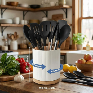 KSENDALO Extra Large 360° Rotating Ceramic Utensil Holder for Kitchen Countertop