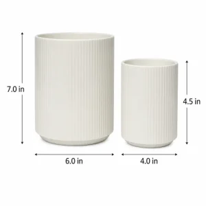 KSENDALO 2-Pack White Ceramic Utensil Holder Set (7″ & 4.5″) – Farmhouse Ribbed Kitchen Counter Storage Jars, Multi-Purpose Crock & Vase Organizer (White)