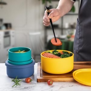 KSENDALO Silicone Bowls with Lids, Set of 3 Reusable Food Storage & Mixing Bowls, 44oz/23.6oz/13.5oz, BPA-Free, Leakproof, Dishwasher Safe, Microwave & Freezer Safe, Multicolor for Home, Camping, Meal Prep (Free Shipping Worldwide)