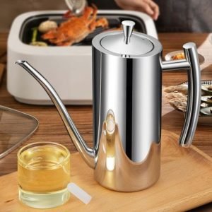 KSENDALO Premium Stainless Steel Olive Oil Dispenser (24oz/700mL) – Leakproof One-Piece Body Oil Bottle with Long Narrow Spout & Vertical Handle, Drip-Free Cruet for Kitchen Cooking & Salad Dressing (Free Shipping Worldwide)