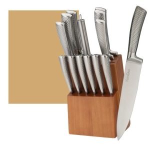 14 Pieces Kitchen Knifes Set with Wooden Block and Sharpener