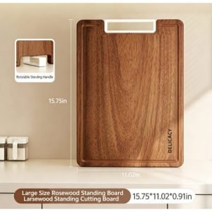 KSENDALO Large Uba Tuba Wood Cutting Board – Solid Hardwood Double-Sided Chopping Board with Deep Juice Groove (Food-Safe Finish, 15.75” × 11.02”)