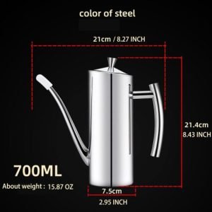KSENDALO Premium Stainless Steel Olive Oil Dispenser (24oz/700mL) – Leakproof One-Piece Body Oil Bottle with Long Narrow Spout & Vertical Handle, Drip-Free Cruet for Kitchen Cooking & Salad Dressing (Free Shipping Worldwide)