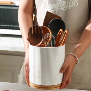 KSENDALO Extra Large 360° Rotating Ceramic Utensil Holder for Kitchen Countertop
