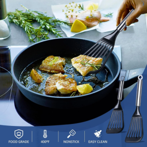 Flexible Egg Flippers for Nonstick Cookware – Thin Slotted Angled Nylon Spatula Set (2-Piece)