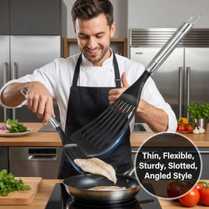 Flexible Egg Flippers for Nonstick Cookware – Thin Slotted Angled Nylon Spatula Set (2-Piece)