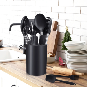 KSENDALO 26-Piece Silicone Cooking Utensils Set – Heat-Resistant BPA-Free Kitchen Tools with Stainless Steel Handles, Utensil Holder, Baking Gadgets, Dishwasher Safe – Black (Free Shipping Worldwide)
