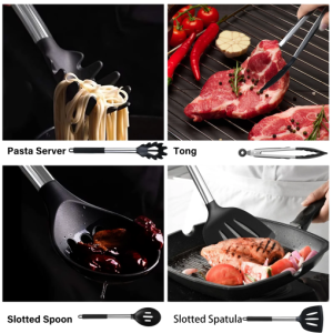 KSENDALO 26-Piece Silicone Cooking Utensils Set – Heat-Resistant BPA-Free Kitchen Tools with Stainless Steel Handles, Utensil Holder, Baking Gadgets, Dishwasher Safe – Black (Free Shipping Worldwide)