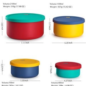 KSENDALO Silicone Food Storage Containers with Lids, Set of 4 (71oz/44oz/23.6oz/13.5oz) – Reusable, Leakproof, Nestable Bowls for Meal Prep, Lunch Box, Travel, Camping, BPA-Free, Multicolor, Microwave & Dishwasher Safe (Free Shipping Worldwide)