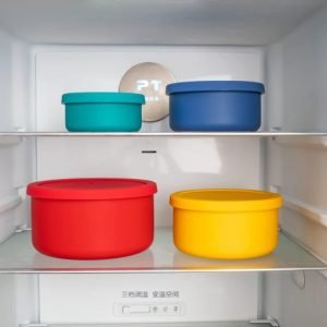 KSENDALO Silicone Food Storage Containers with Lids, Set of 4 (71oz/44oz/23.6oz/13.5oz) – Reusable, Leakproof, Nestable Bowls for Meal Prep, Lunch Box, Travel, Camping, BPA-Free, Multicolor, Microwave & Dishwasher Safe (Free Shipping Worldwide)